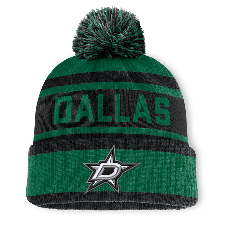 Dallas Stars Fanatics Fundamental Cuffed Knit Hat with Pom - Green/Black