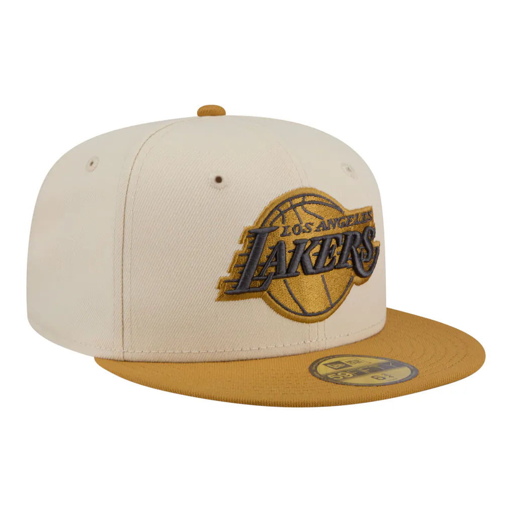 Los Angeles Lakers New Era Two-Tone Color Pack 59FIFTY Fitted Hat - Cream/Tan Techwosell