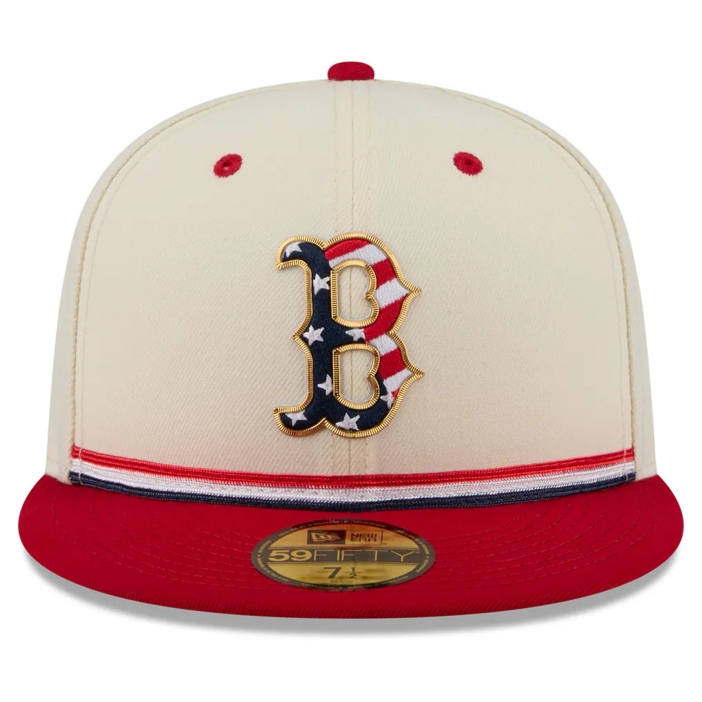 Boston Red Sox New Era USA 250 Fourth of July 59FIFTY Fitted Hat - Cream/Red