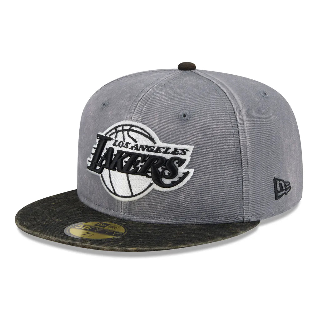 Los Angeles Lakers New Era Washed 59FIFTY Fitted Hat - Gray/Black Techwosell