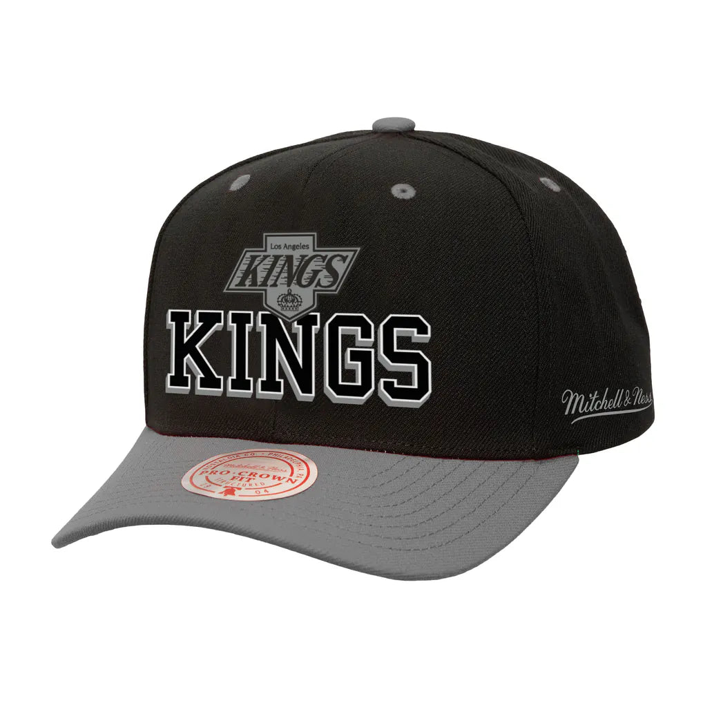 Los Angeles Kings Mitchell & Ness Backside Script Two-Tone Pro Crown Adjustable Hat - Black/Silver Techwosell