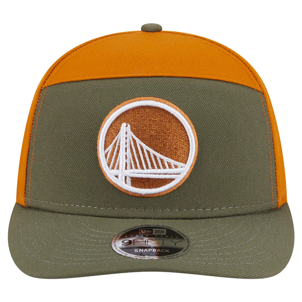 Golden State Warriors New Era Two-Tone Color Pack Split Panel 9FIFTY Adjustable Hat - Olive/Burnt Orange Techwosell