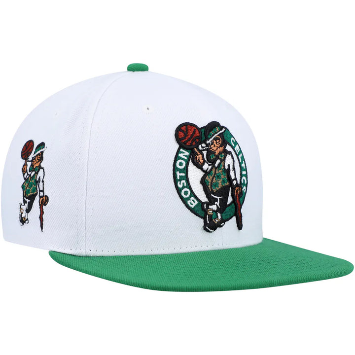 Boston Celtics Mitchell & Ness Side Core 2.0 Snapback Hat - White/Green