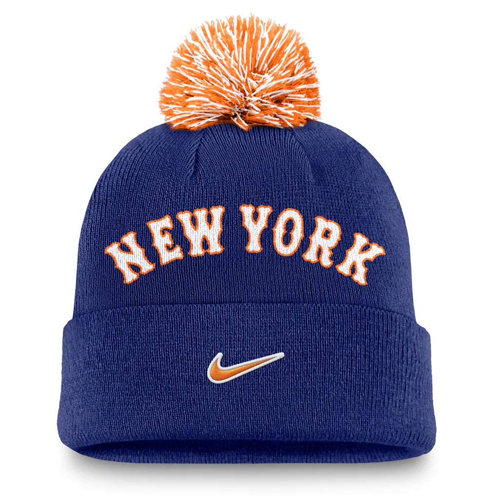 New York Mets Nike Peak Cuffed Knit Hat with Pom - Royal