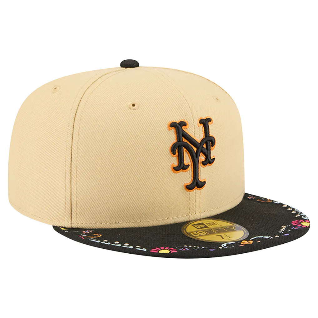 New York Mets New Era Two-Tone Embroidered Visor 59FIFTY Fitted Hat - Light Beige Techwosell