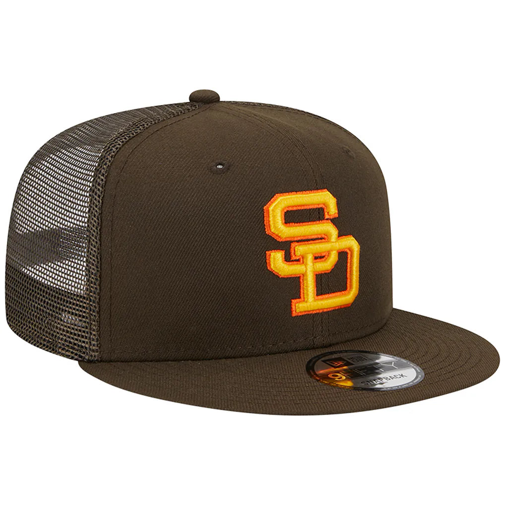 San Diego Padres New Era Cooperstown Collection Team Color Trucker 9FIFTY Snapback Hat - Brown Techwosell