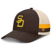 San Diego Padres Fanatics Inherited Side Stripe Trucker Adjustable Hat - Brown/Natural Techwosell