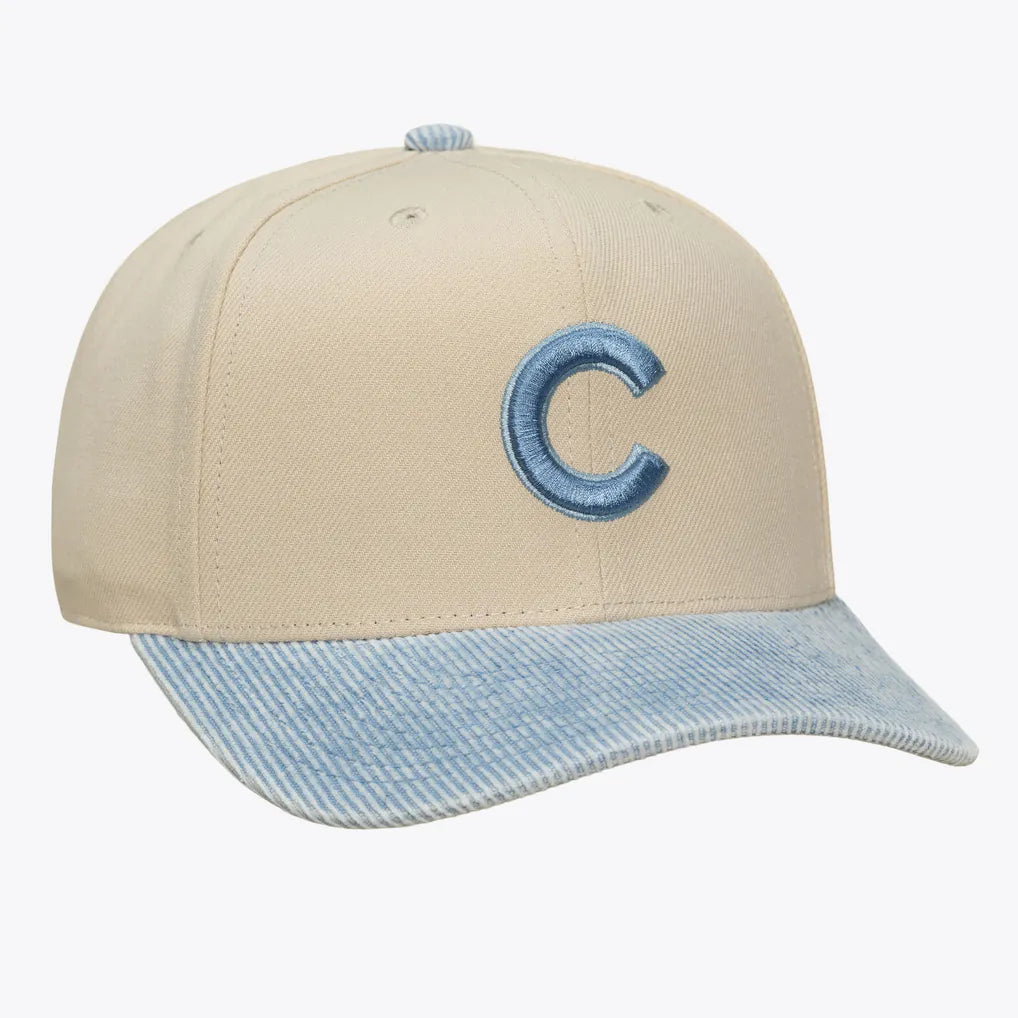 Chicago Cubs Mitchell & Ness Washed Corduroy Pro Crown Snapback Hat - Cream/Light Blue Techwosell