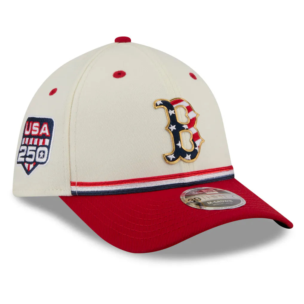 Boston Red Sox New Era USA 250 Fourth of July 39THIRTY M-Crown Flex Hat - Cream/Red Techwosell