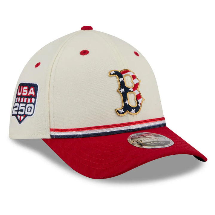 Boston Red Sox New Era USA 250 Fourth of July 39THIRTY M-Crown Flex Hat - Cream/Red