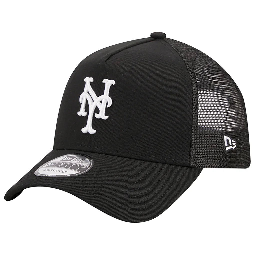 New York Mets New Era A-Frame 9FORTY Trucker Adjustable Hat - Black