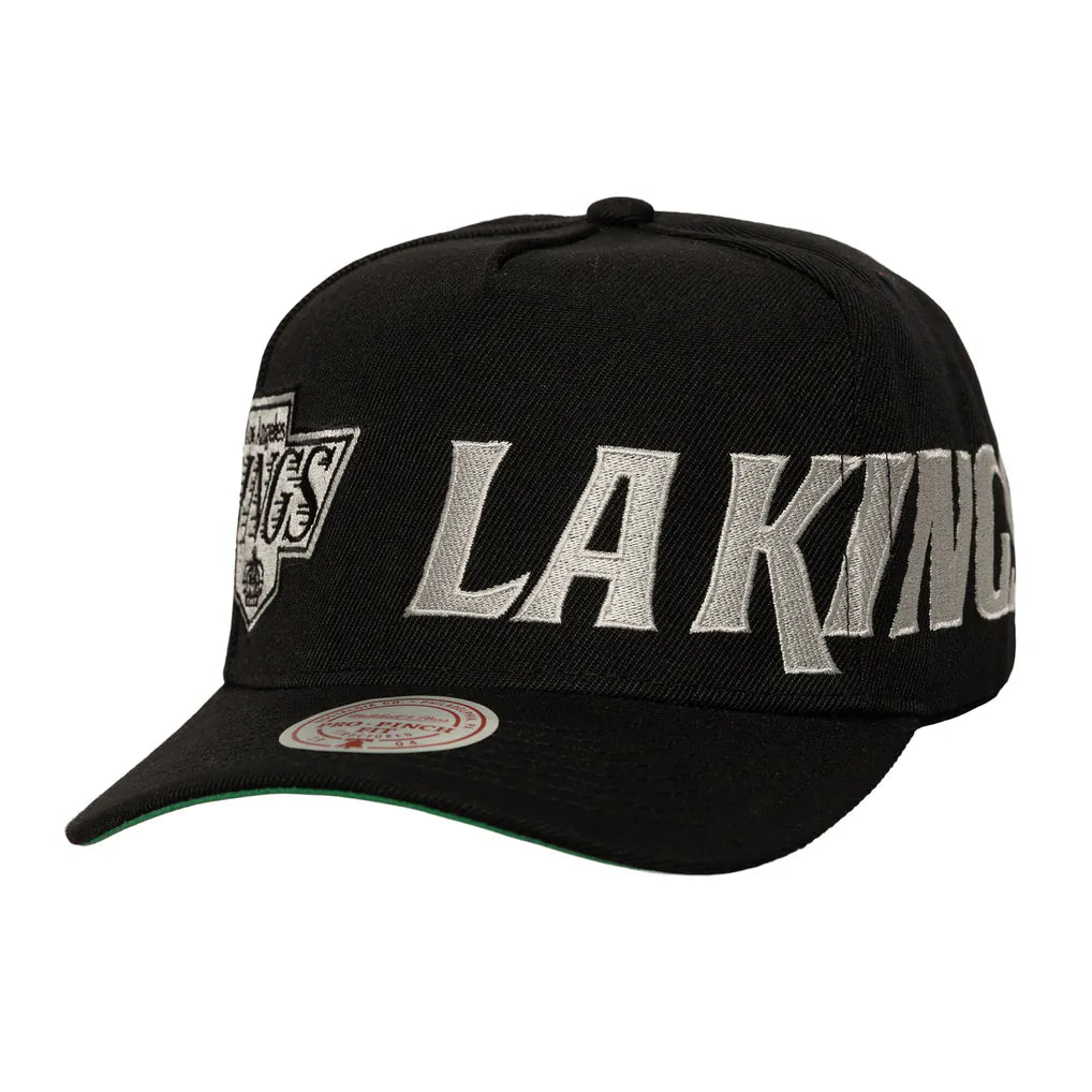 Los Angeles Kings Mitchell & Ness Busted Logo Wordmark Wrap-Around Pro Pinch Adjustable Hat - Black Techwosell