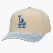 Los Angeles Dodgers Mitchell & Ness Washed Corduroy Pro Crown Snapback Hat - Cream/Light Blue Techwosell
