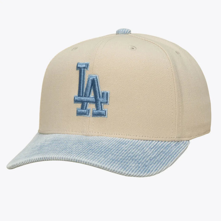 Los Angeles Dodgers Mitchell & Ness Washed Corduroy Pro Crown Snapback Hat - Cream/Light Blue