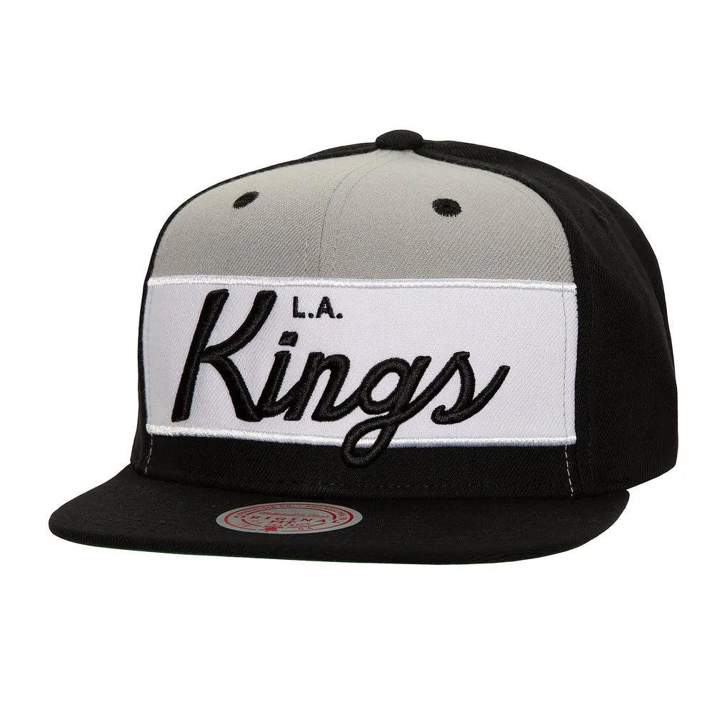 Los Angeles Kings Mitchell & Ness Retro Script Colorblock Snapback Hat - Black