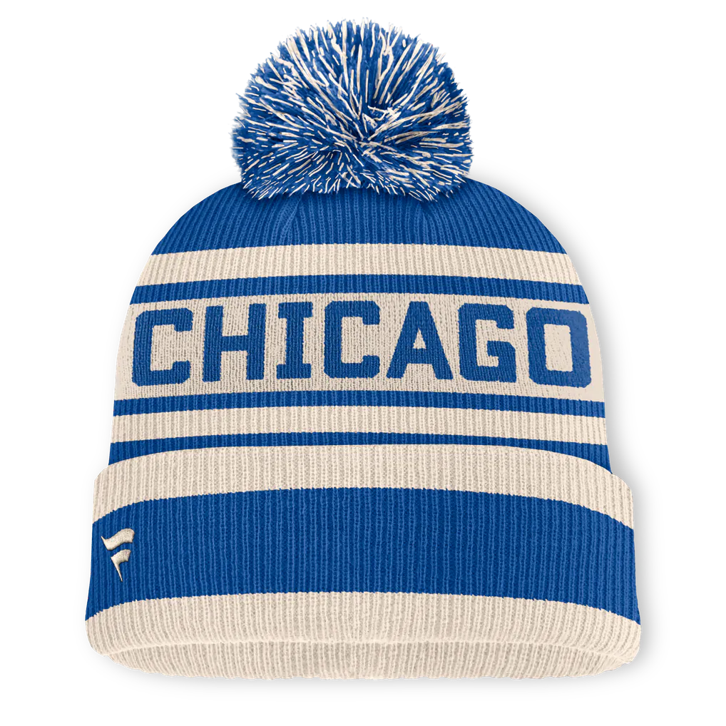 Chicago Cubs Fanatics Tape Measure Cuffed Knit Hat with Pom - Royal Techwosell
