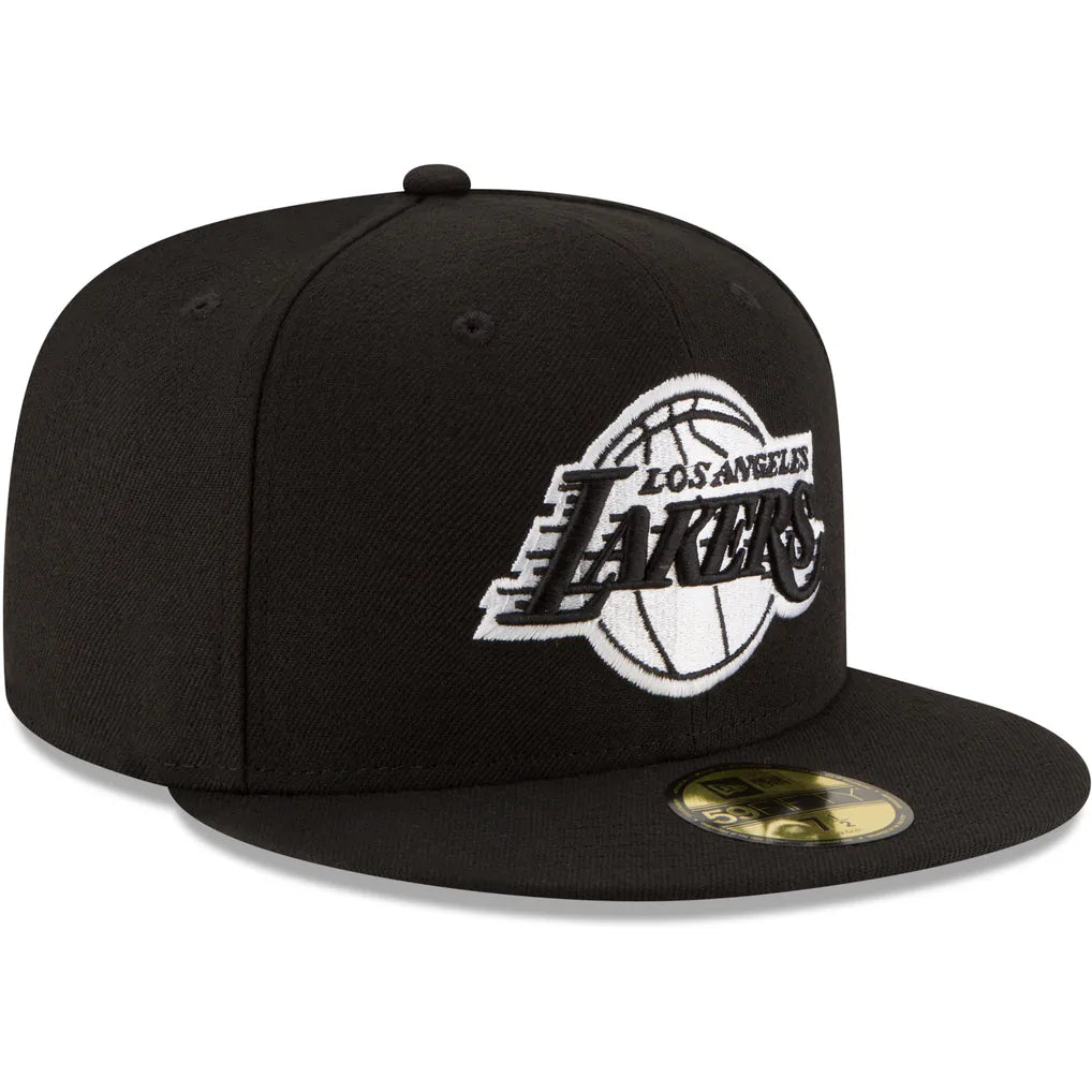 Los Angeles Lakers New Era Black & White Logo 59FIFTY Fitted Hat - Black