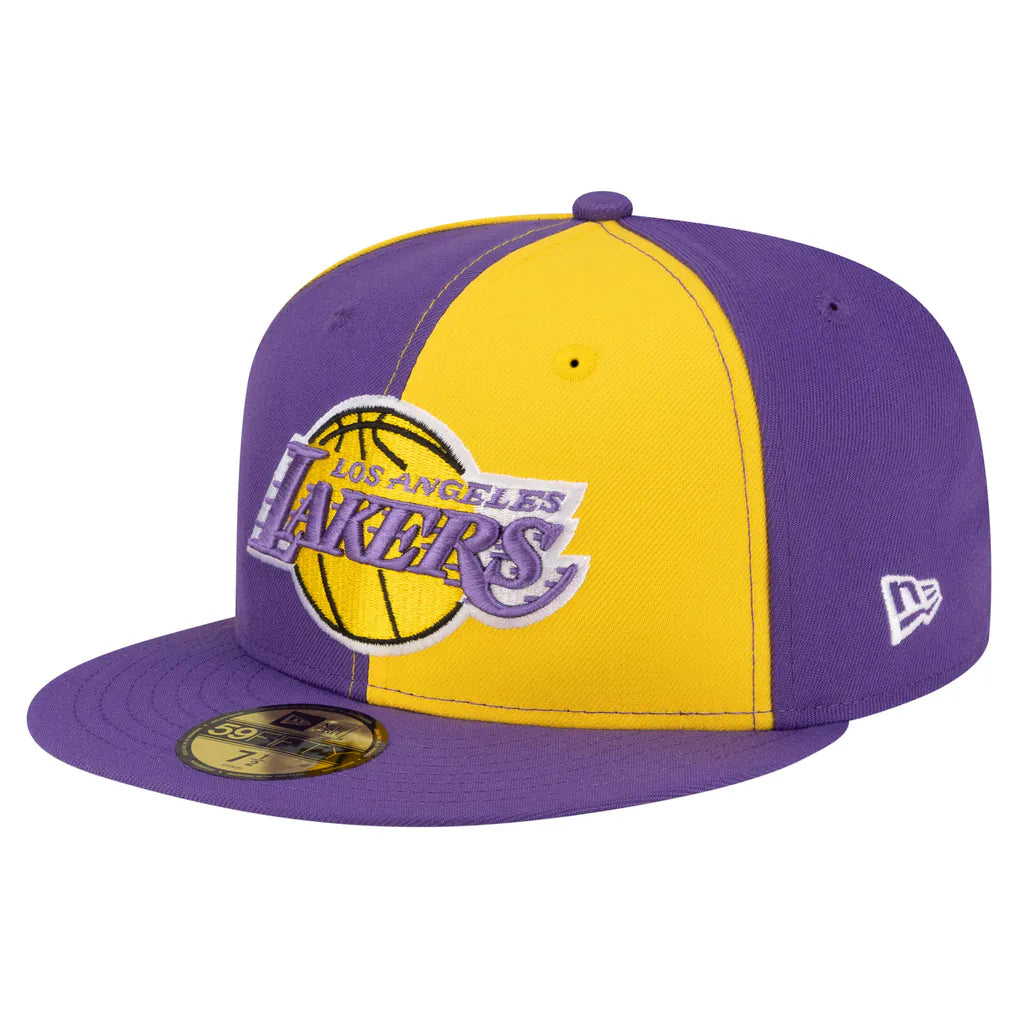 Los Angeles Lakers New Era 80s Throwback Pinwheel 59FIFTY Fitted Hat - Gold/Purple Techwosell