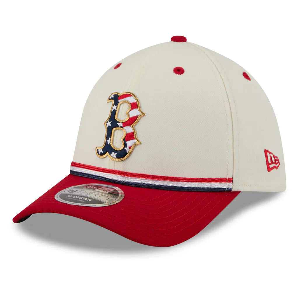 Boston Red Sox New Era USA 250 Fourth of July 39THIRTY M-Crown Flex Hat - Cream/Red