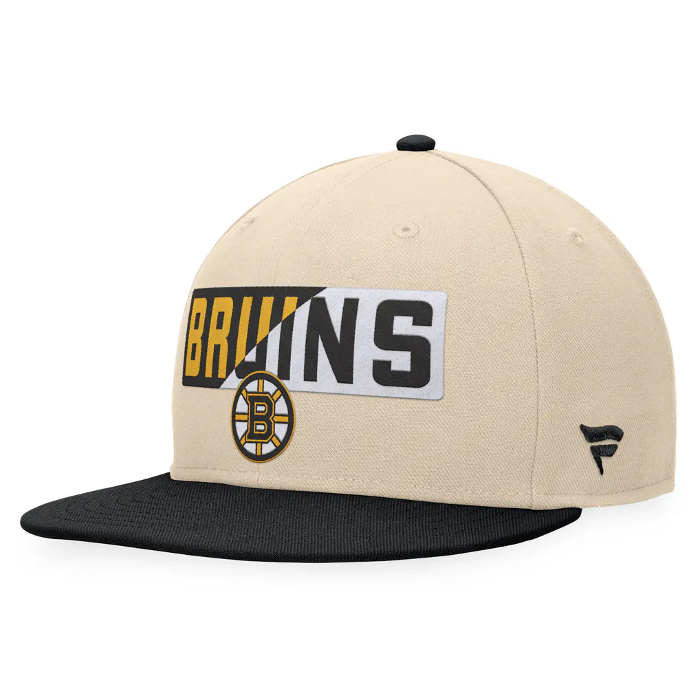 Boston Bruins Fanatics Goalaso Snapback Hat - Cream/Black