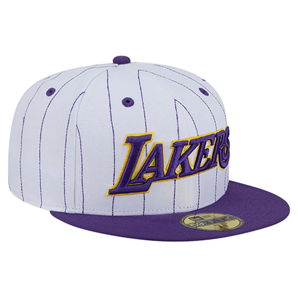 Los Angeles Lakers New Era Wordmark Pinstripe 59FIFTY Fitted Hat - White