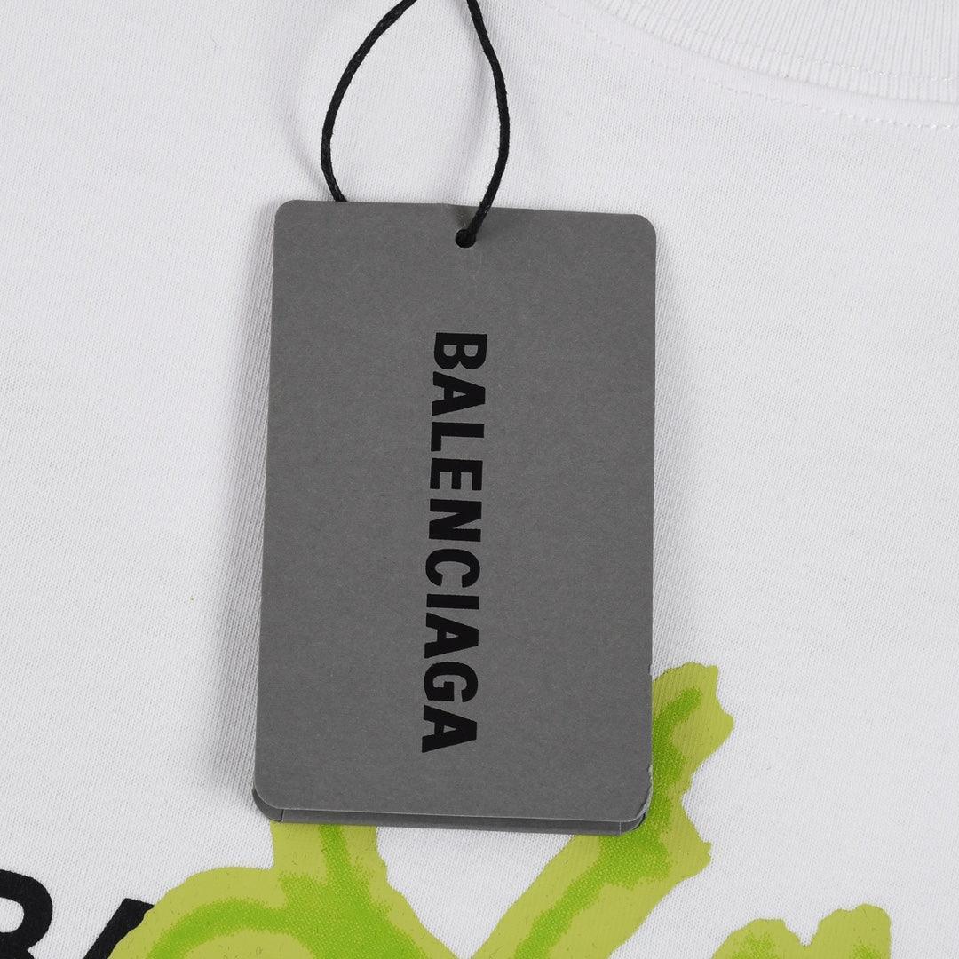 Balenciaga White & Green T-Shirt Without Collar