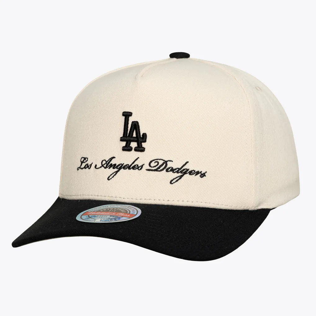Los Angeles Dodgers Mitchell & Ness Flawless Stretch Snapback Hat - Cream/Black Techwosell