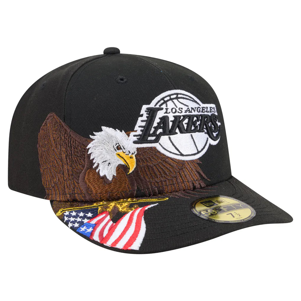 Los Angeles Lakers New Era Freedom Pre-Curved 59FIFTY Fitted Hat - Black Techwosell
