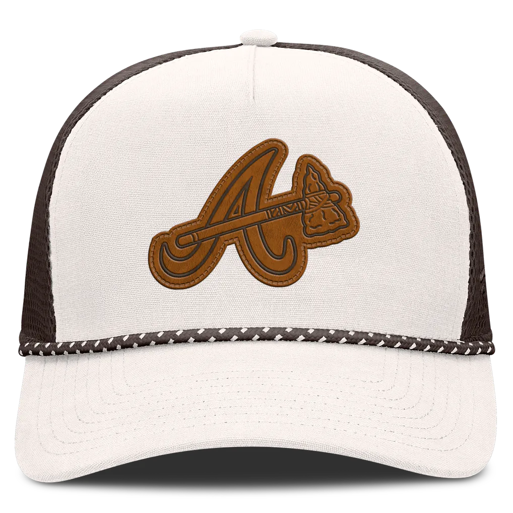 Atlanta Braves Fanatics Level Up Bronco Adjustable Trucker Hat - Cream/Brown Techwosell