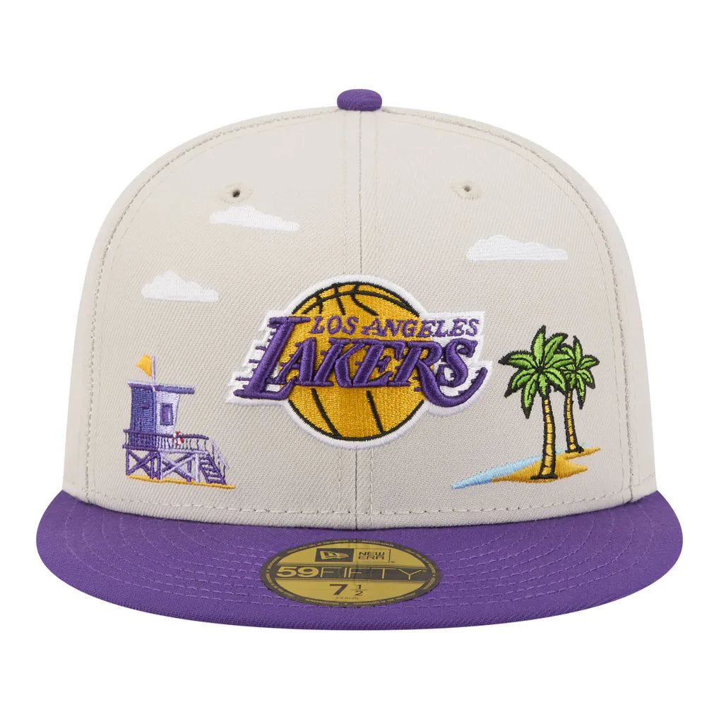 Los Angeles Lakers New Era Localized City Icon 59FIFTY Fitted Hat - Tan/Purple