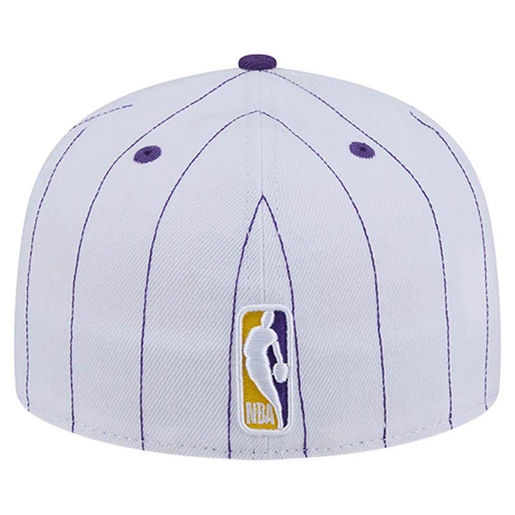Los Angeles Lakers New Era Wordmark Pinstripe 59FIFTY Fitted Hat - White Techwosell