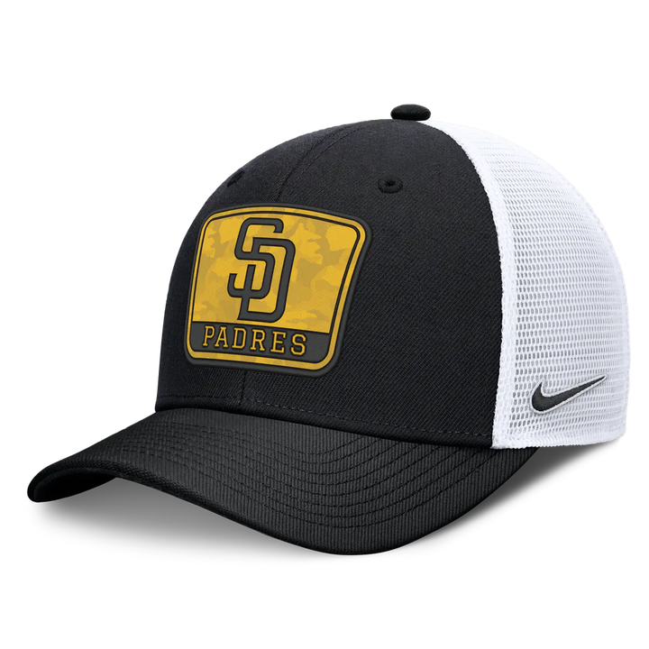 San Diego Padres Nike Camo Rise Trucker Dri-FIT Adjustable Hat - Black/White