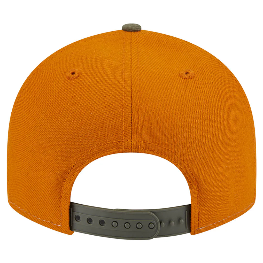 Los Angeles Lakers New Era Two-Tone Color Pack Split Panel 9FIFTY Adjustable Hat - Olive/Burnt Orange Techwosell