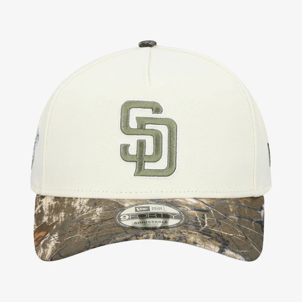 San Diego Padres New Era 9FORTY A-Frame Adjustable Hat - Cream/Realtree Camo