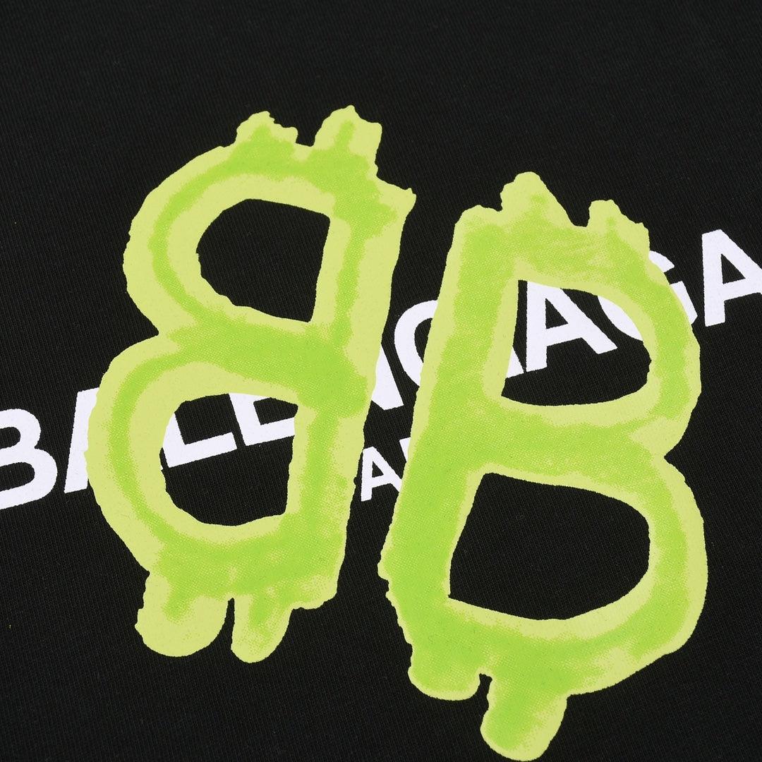 Balenciaga Black & Green T-Shirt Without Collar Techwosell