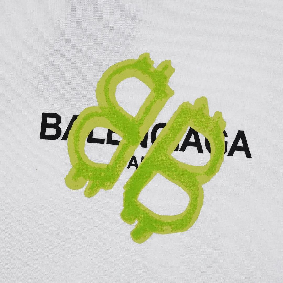Balenciaga White & Green T-Shirt Without Collar Techwosell