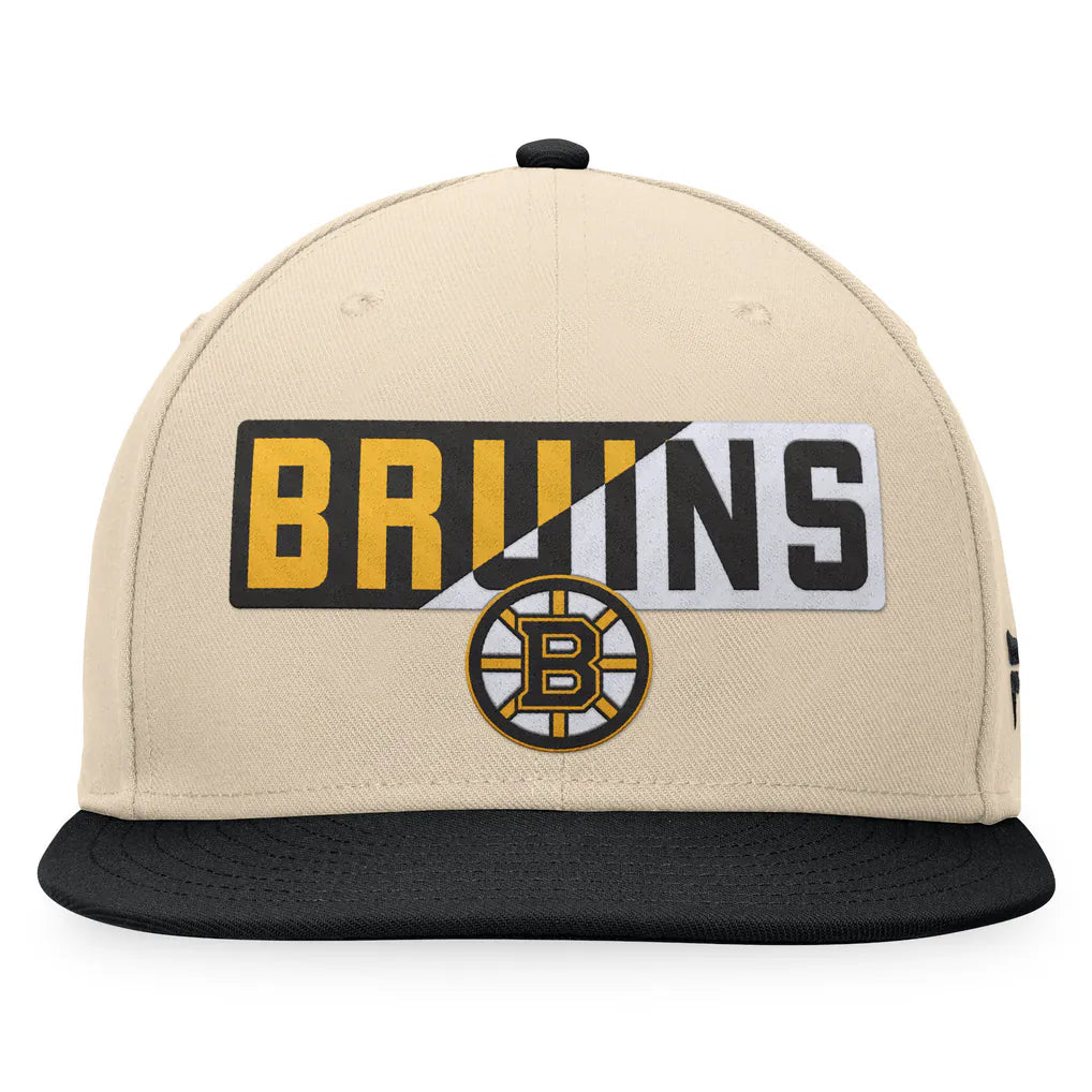 Boston Bruins Fanatics Goalaso Snapback Hat - Cream/Black