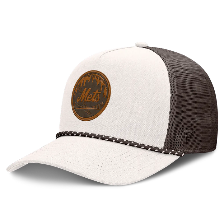 New York Mets Fanatics Level Up Bronco Adjustable Trucker Hat - Cream/Brown