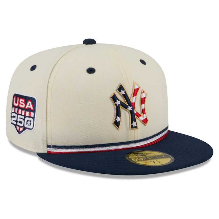 New York Yankees New Era USA 250 Fourth of July 59FIFTY Fitted Hat - Cream/Navy