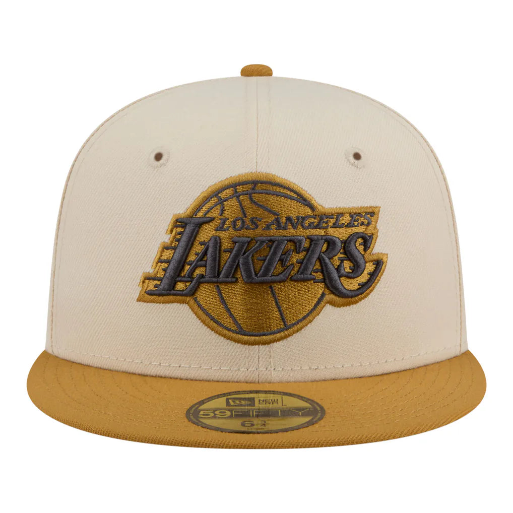 Los Angeles Lakers New Era Two-Tone Color Pack 59FIFTY Fitted Hat - Cream/Tan Techwosell