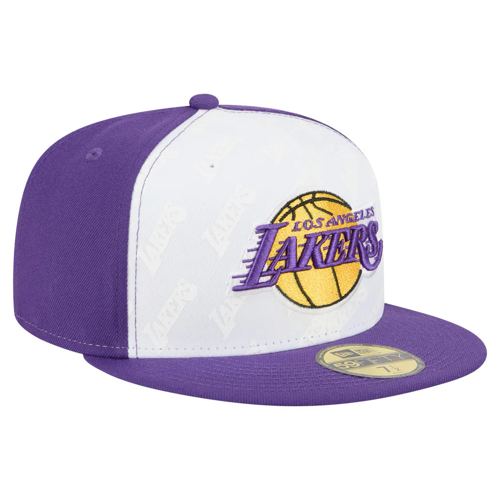 Los Angeles Lakers New Era Repeat 59Fifty Fitted Hat - White/Purple Techwosell