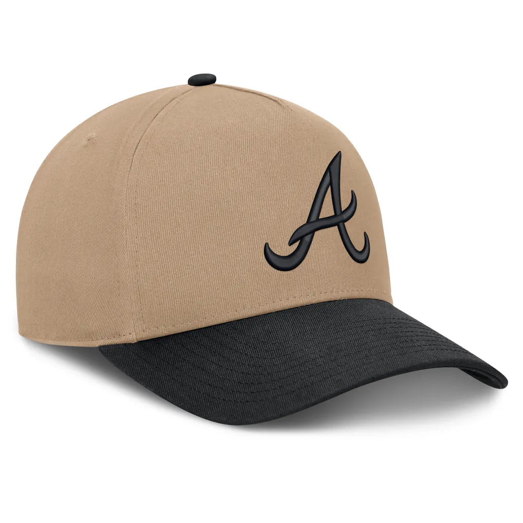 Atlanta Braves Nike Rise A-Frame Adjustable Hat - Khaki/Black