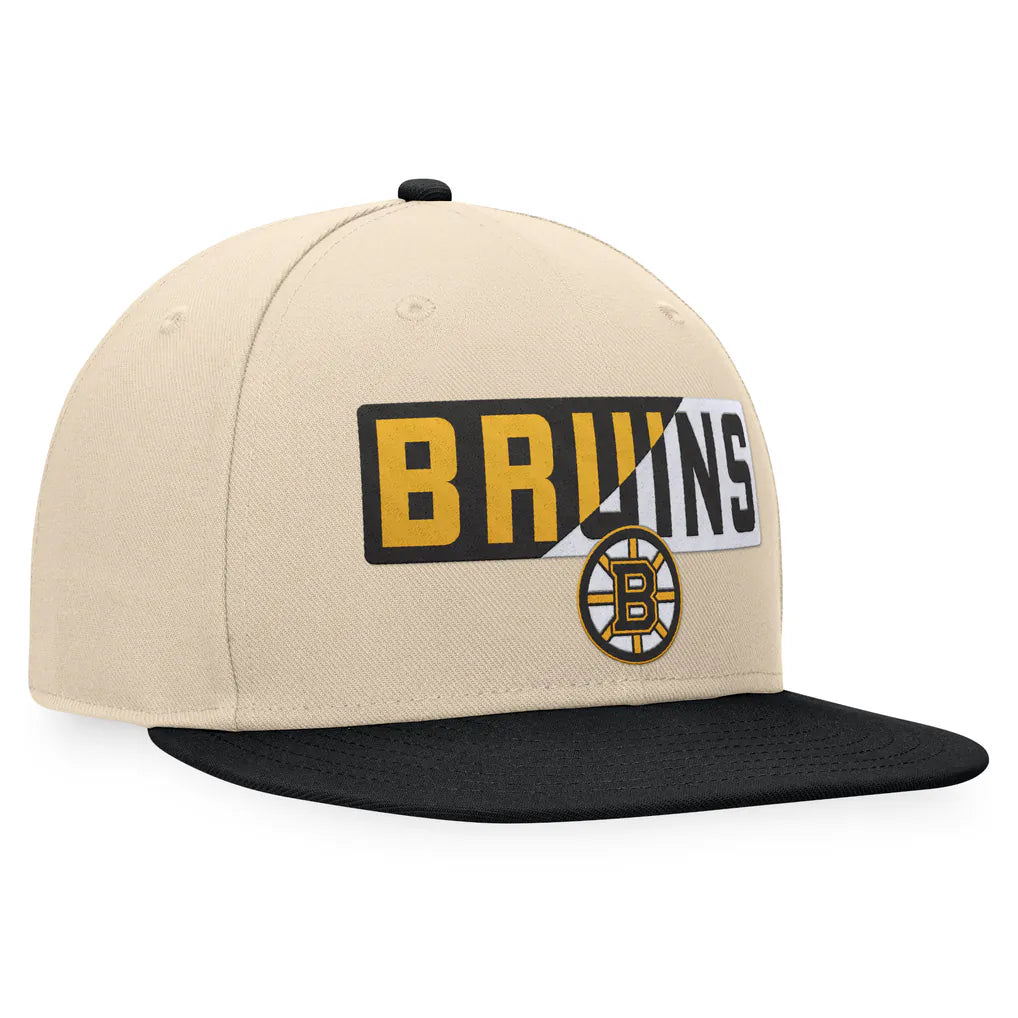 Boston Bruins Fanatics Goalaso Snapback Hat - Cream/Black Techwosell