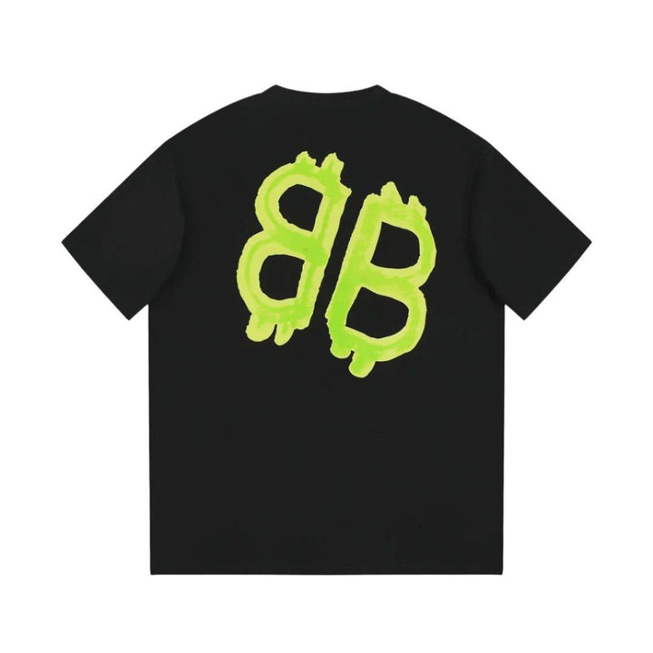 Balenciaga Black & Green T-Shirt Without Collar