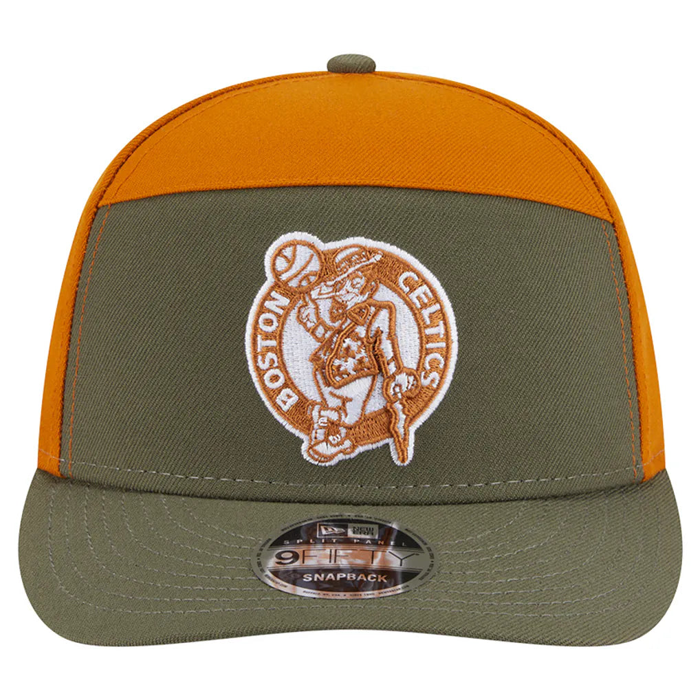 Boston Celtics New Era Two-Tone Color Pack Split Panel 9FIFTY Adjustable Hat - Olive/Burnt Orange Techwosell