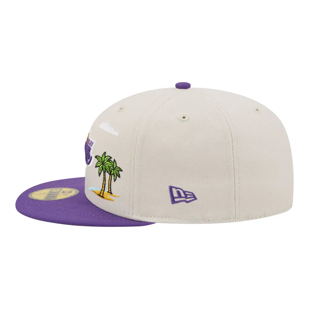 Los Angeles Lakers New Era Localized City Icon 59FIFTY Fitted Hat - Tan/Purple