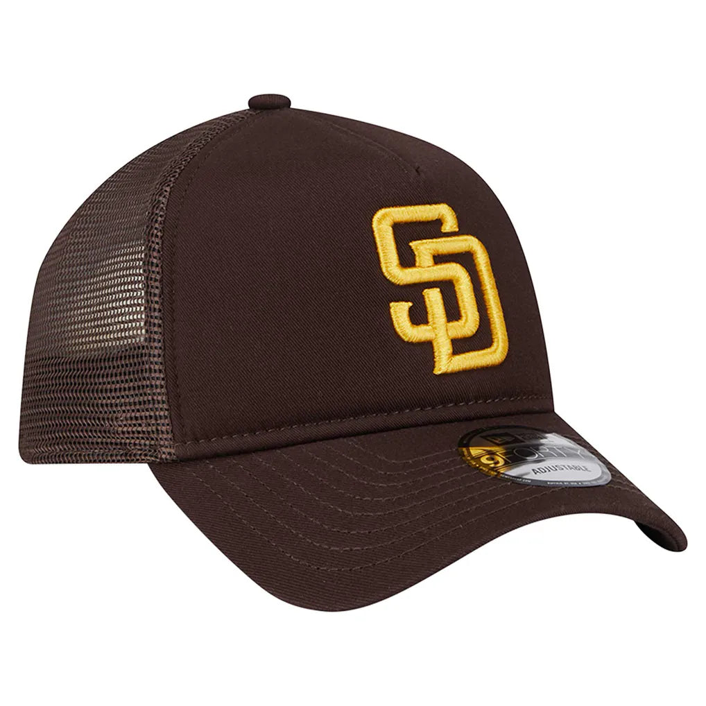 San Diego Padres New Era 9FORTY A-Frame Trucker Adjustable Hat - Brown Techwosell
