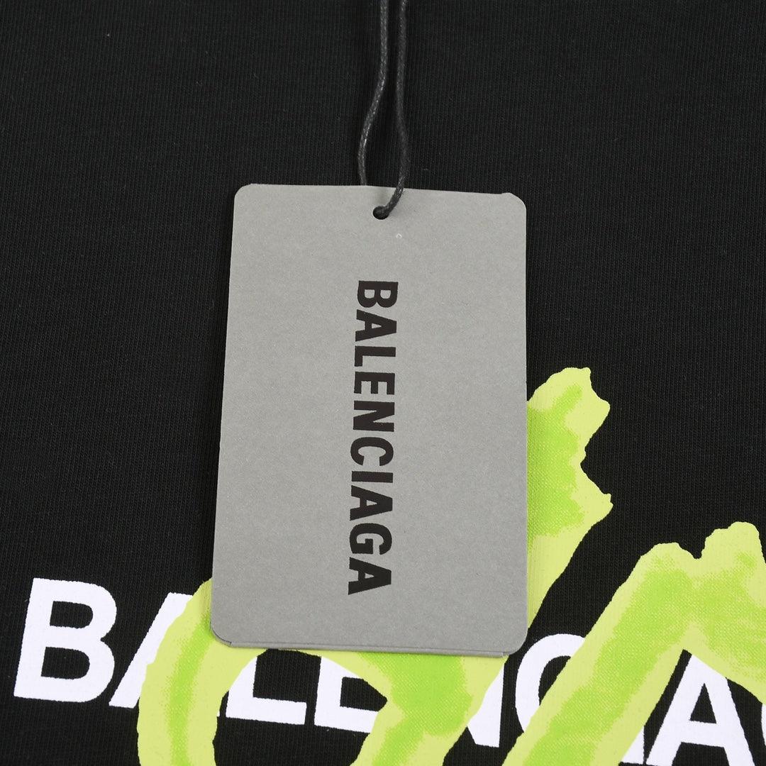 Balenciaga Black & Green T-Shirt Without Collar Techwosell