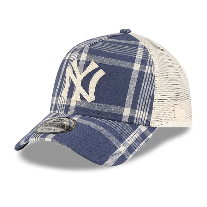 New York Yankees New Era x Ralph Lauren Plaid 9FORTY A-Frame Trucker Adjustable Hat - Navy/Light Beige