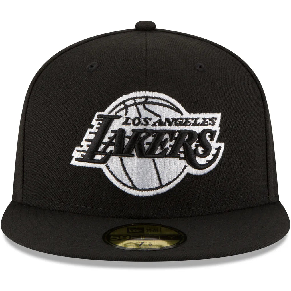Los Angeles Lakers New Era Black & White Logo 59FIFTY Fitted Hat - Black